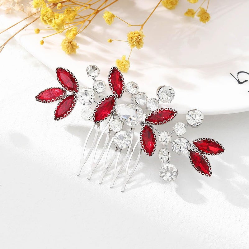 Catery Rhinestone Bride Wedding Hair Comb Red Crystal Side Comb Bridal Hair Piece Clips Headpiece Bridesmaid Hair Accessories for Women and Girls - Image 1